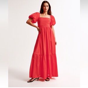 Abercrombie & Fitch Red Puff Sleeve Maxi Dress